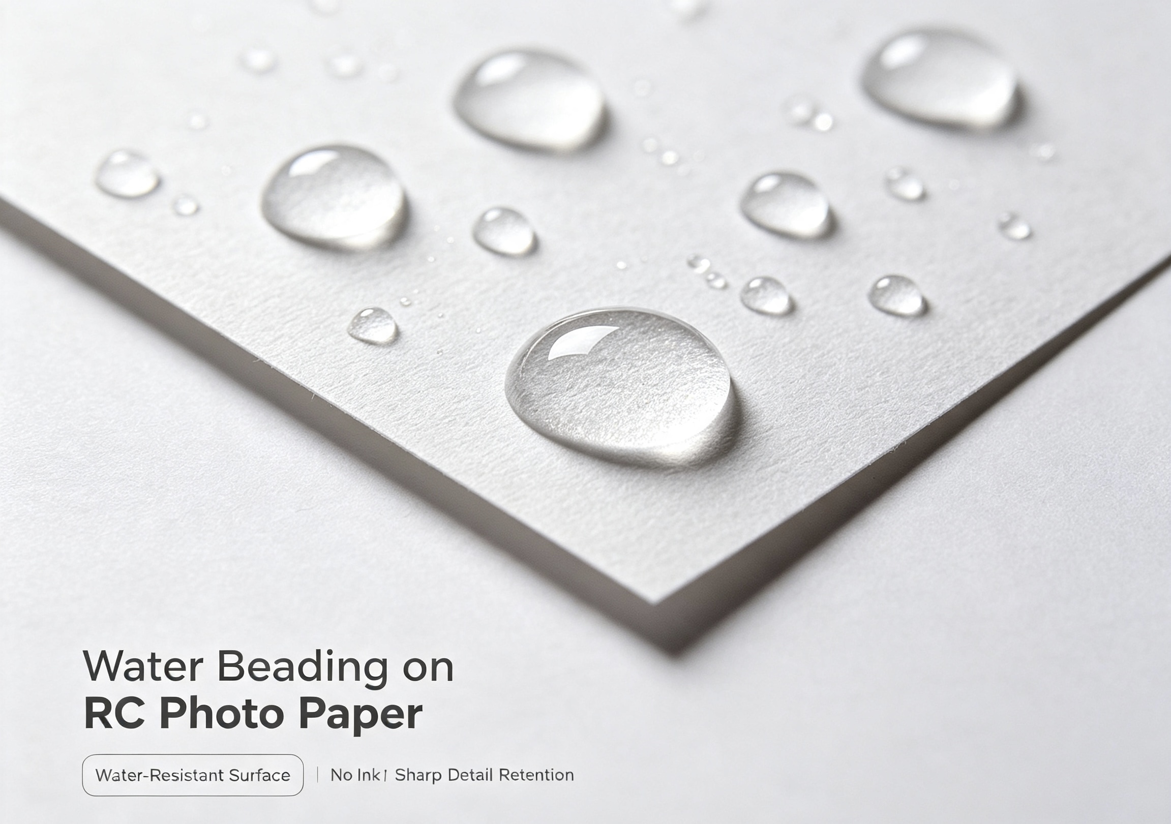 Water drop test on waterproof RC resin coated photo paper surface