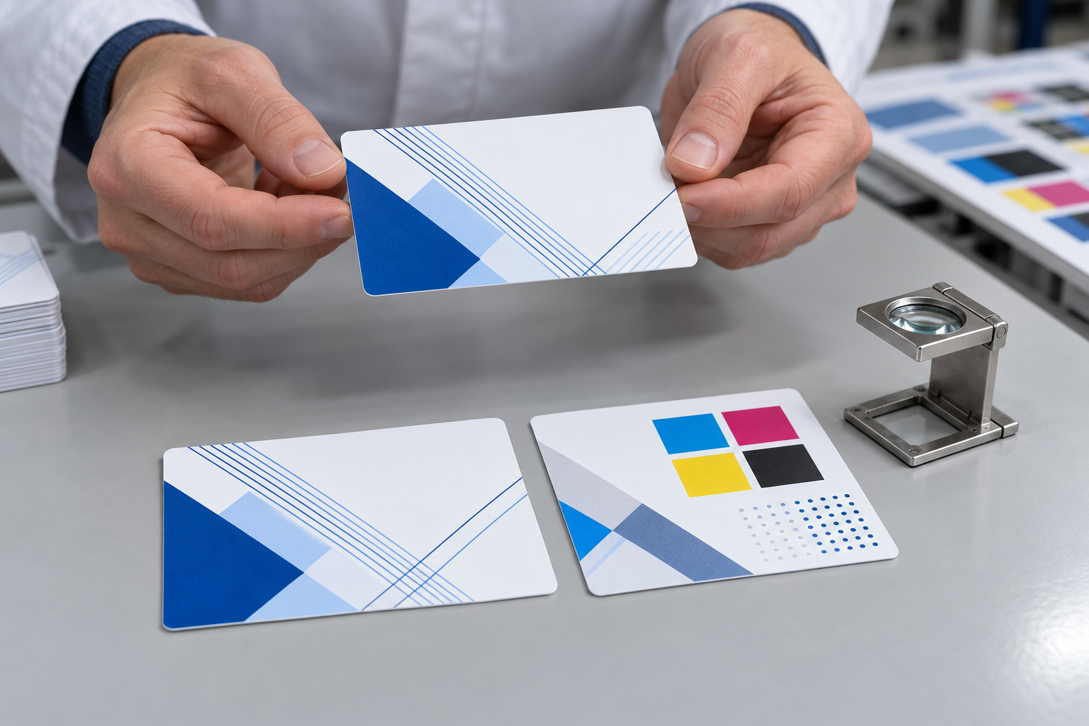 Close-up inspection of the cut edge and rounded corner of a black-core synthetic card