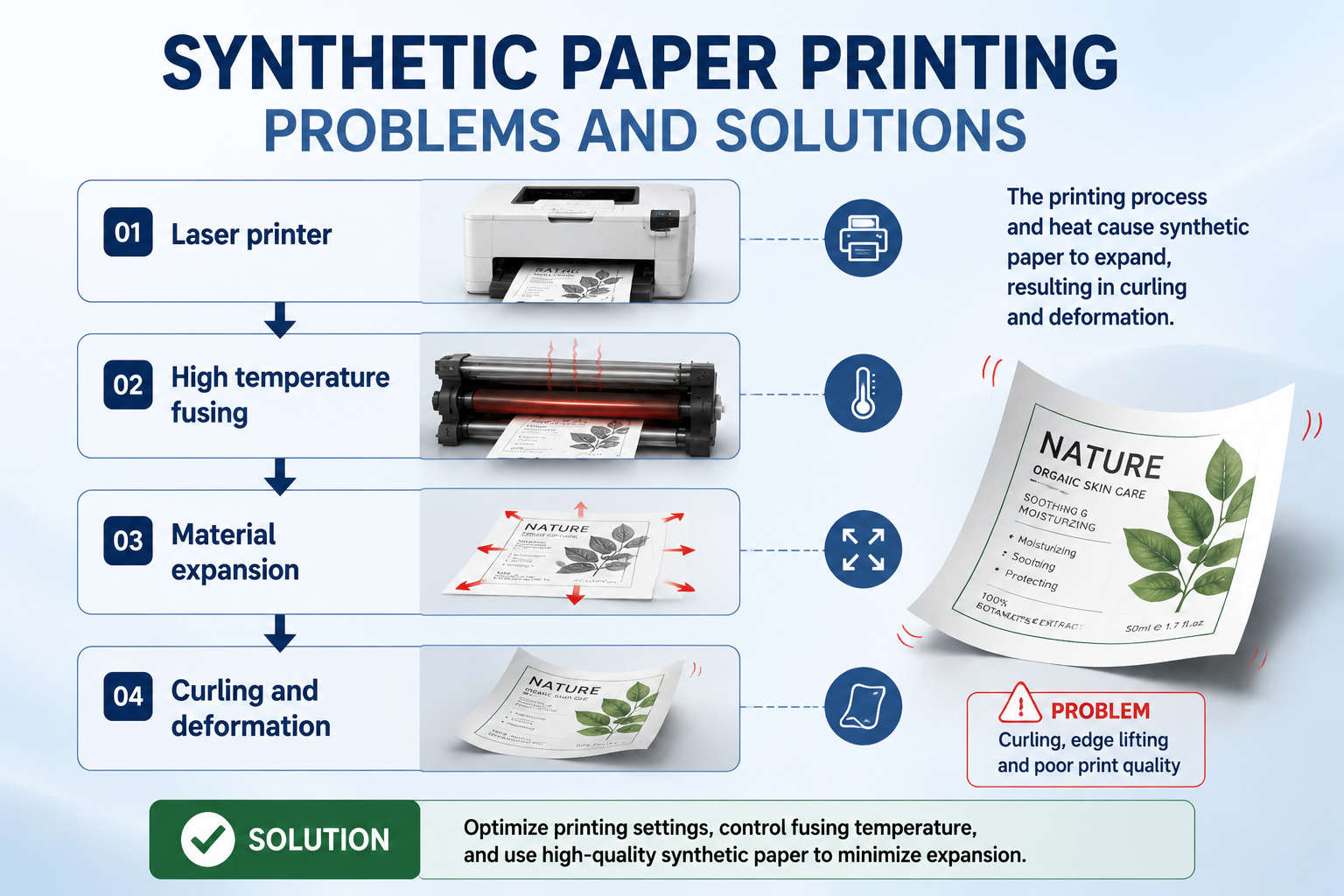 Heat effect during laser printing on synthetic paper