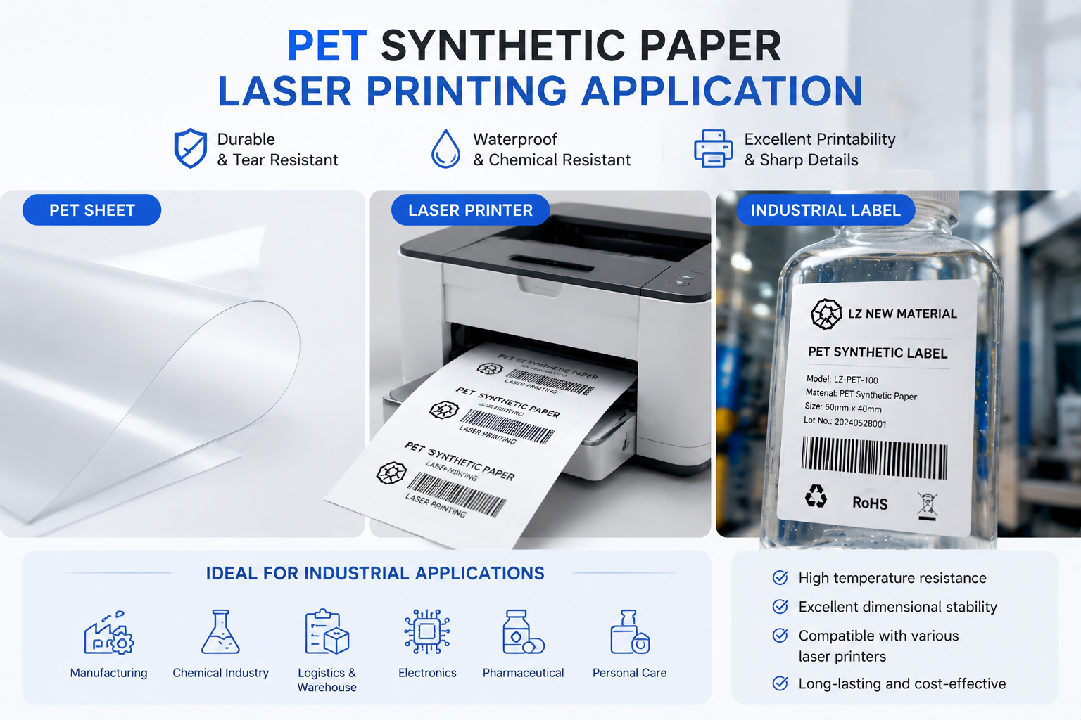 PET synthetic paper for laser printing applications