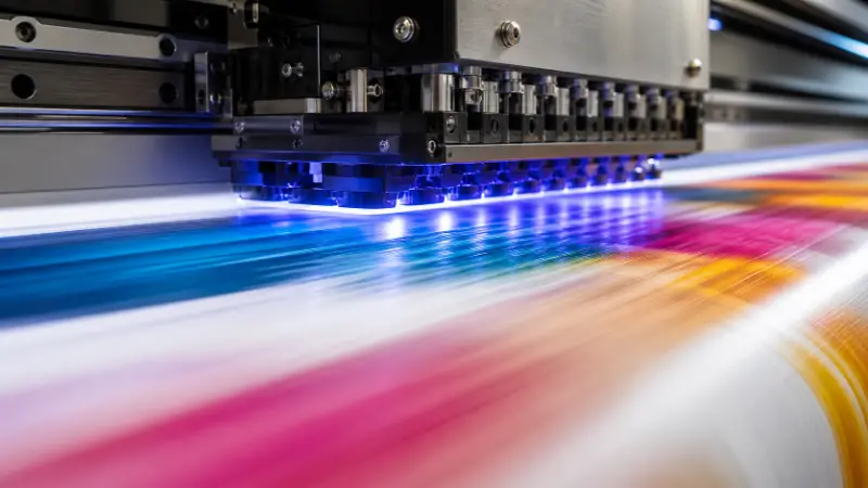 UV inkjet printing on synthetic paper surface with precise dot placement