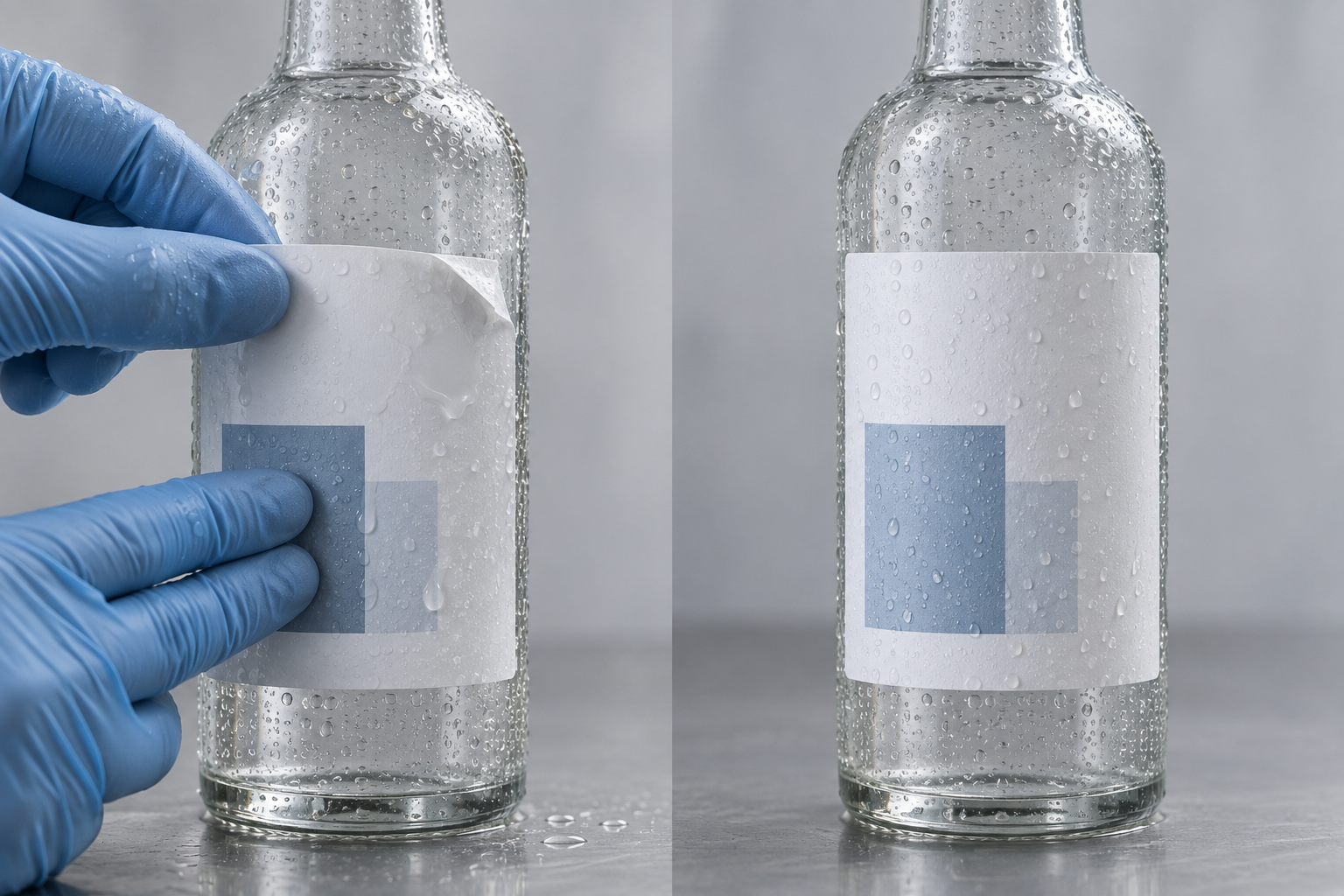 Difference between wet-surface application and water exposure after label application