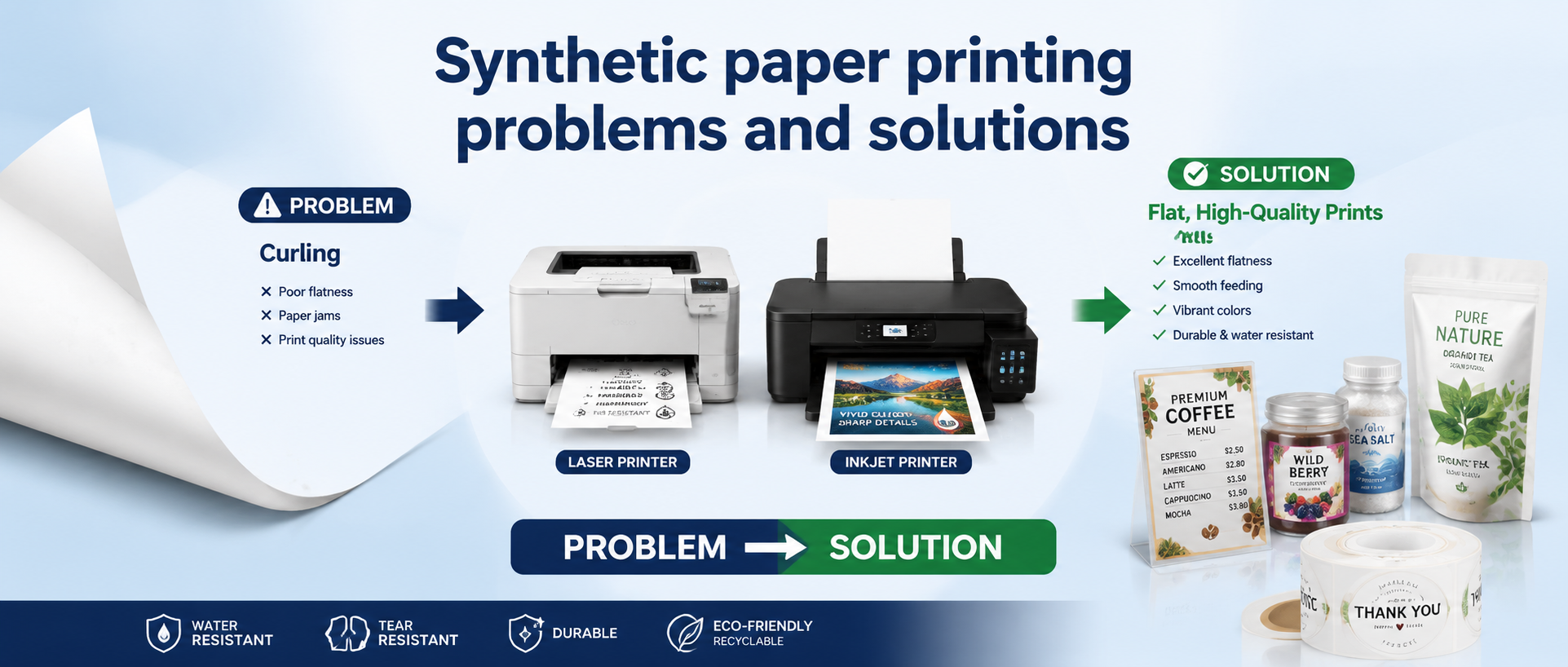 How to prevent curling and warping when printing on synthetic paper