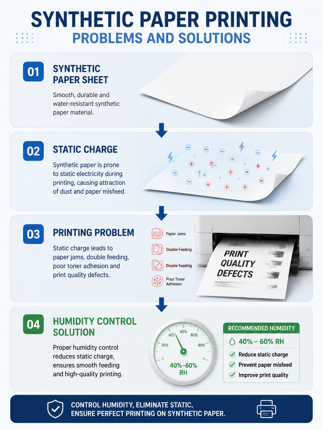 Static electricity control for synthetic paper printing