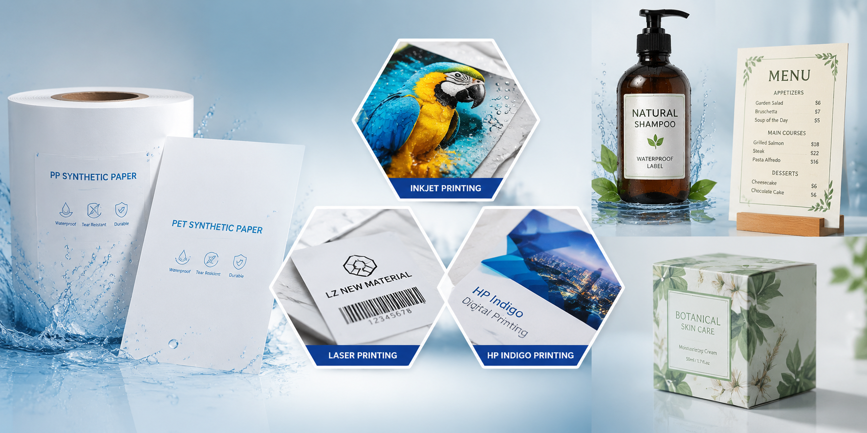 Synthetic paper solutions for inkjet laser and HP Indigo printing